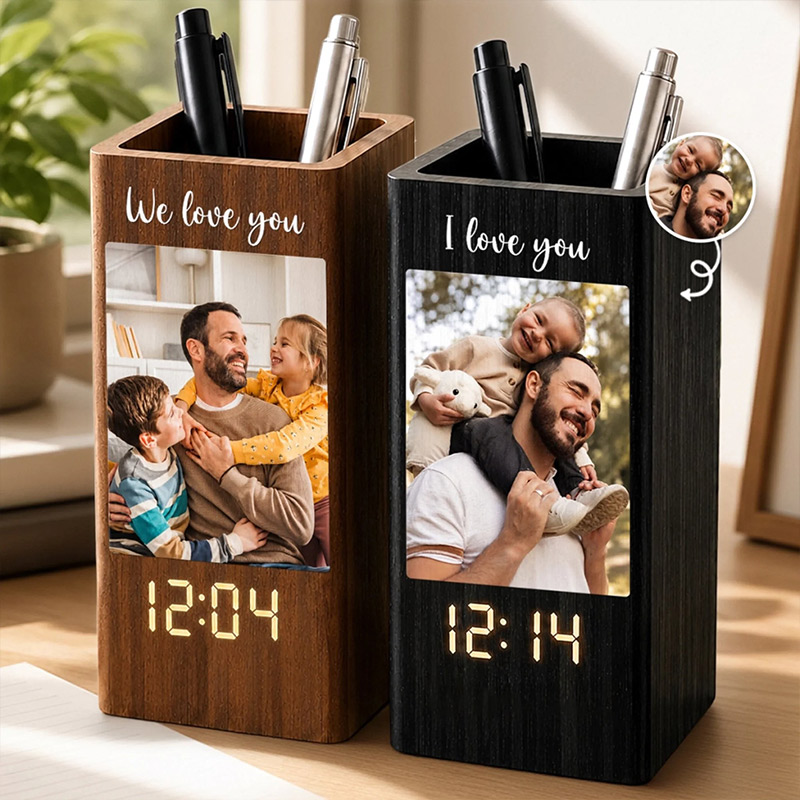 Personalized Photo Pen Holder With Clock Custom Birthday Gifts For Dad Grandpa Loved Guided And Inspired By Dad