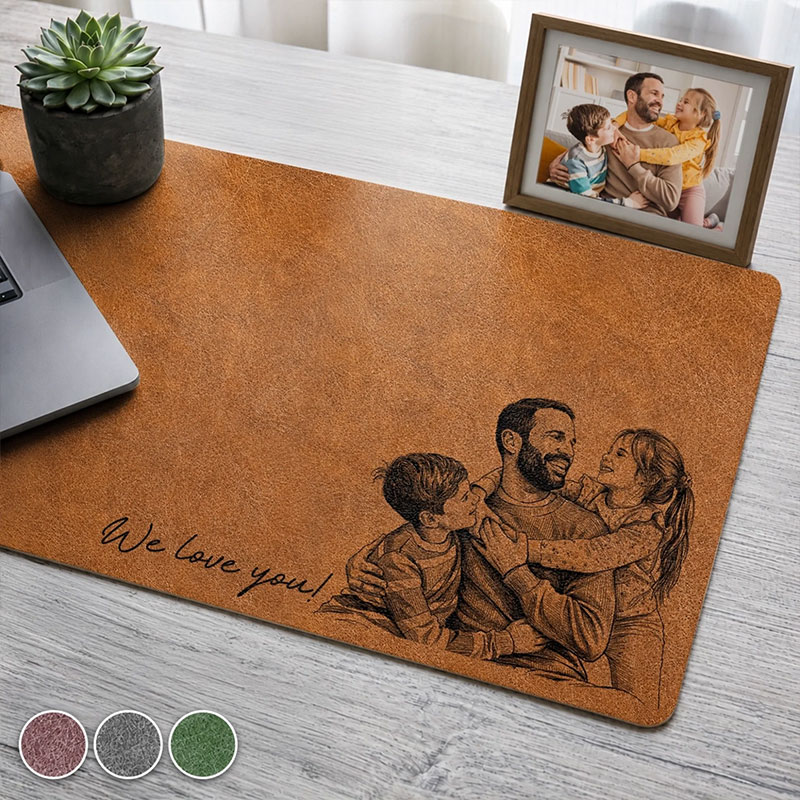 Personalized We Love You Photo Sketch Line Art Desk Mat Birthday Gifts For Dad Grandpa Father's Day Gift