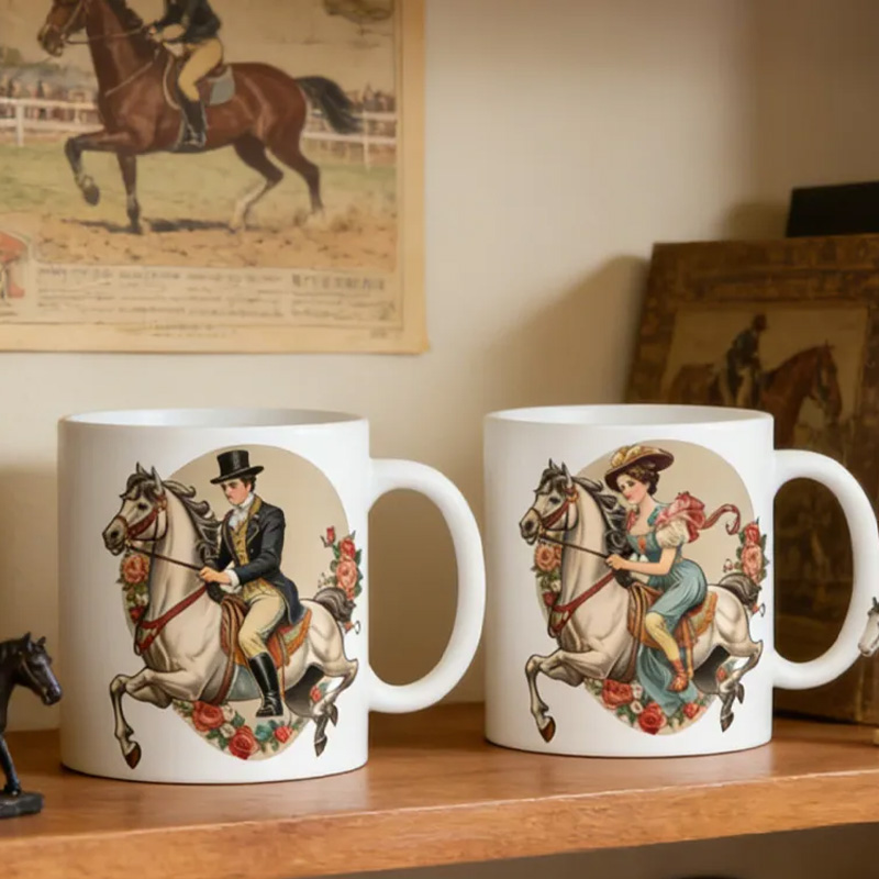 Personalized Couple Mug Victorian Equestrian Art Coffee Mug for Riding Lovers