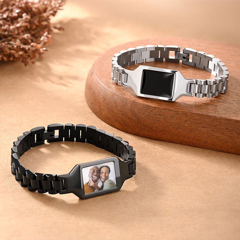 Personalized Heat-Reactive Photo Bracelet with Engraved Text Custom Meaningful Birthday Holiday Father's Day Gift for Dad Brother