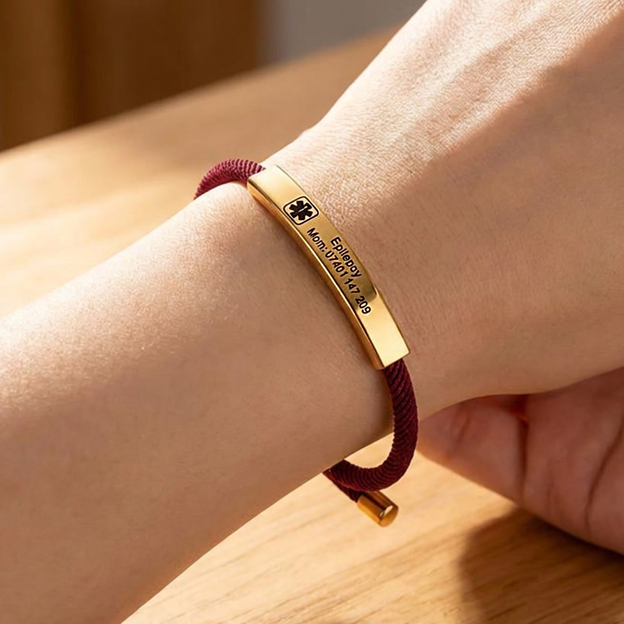 Personalized Medical Alert Bracelet Custom Engraved Name Allergy Condition Emergency ID Adjustable Rope Band