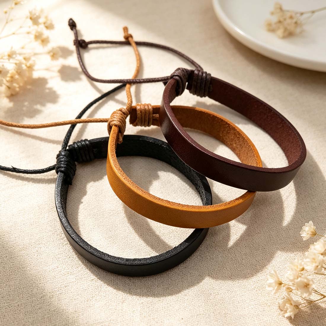Personalized Star of Life Medical Alert ID Bracelet Emergency Leather Care Gift for Breast Cancer Woman
