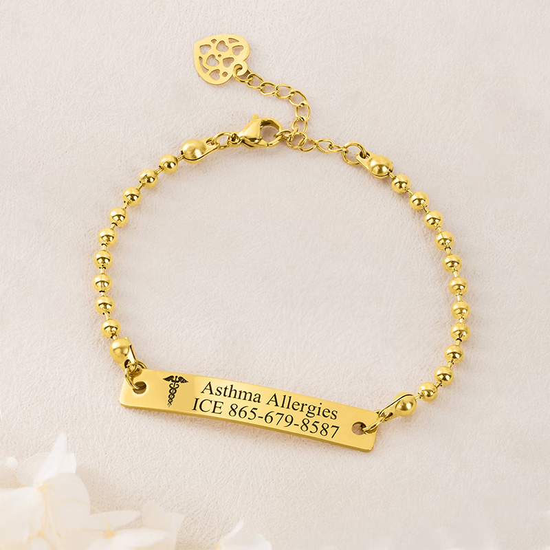 Personalized Engraved Medical Alert Bracelet with Text Birthday Gift for Women Patients Family Gift