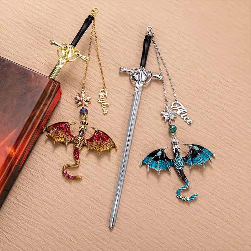 Personalized Dragon Sword Bead Star Fantasy Bookmark with Name Reading Accessory Birthday Gift for Readers Bookworms Book Lover Gifts