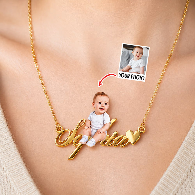 Personalized Heart Photo Design Necklace with Name Dainty Jewelry Birthday Anniversary Birthday Gift for Mom Grandma Mother's Day Gift
