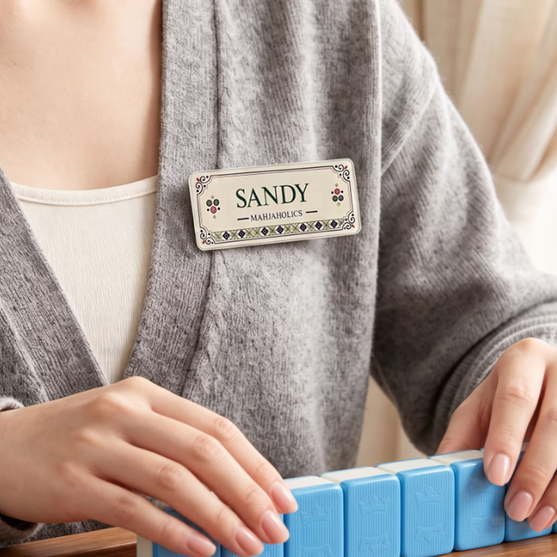 Personalized Mahjong Name Tag, Custom Acrylic Game Party Badge Magnetic Back