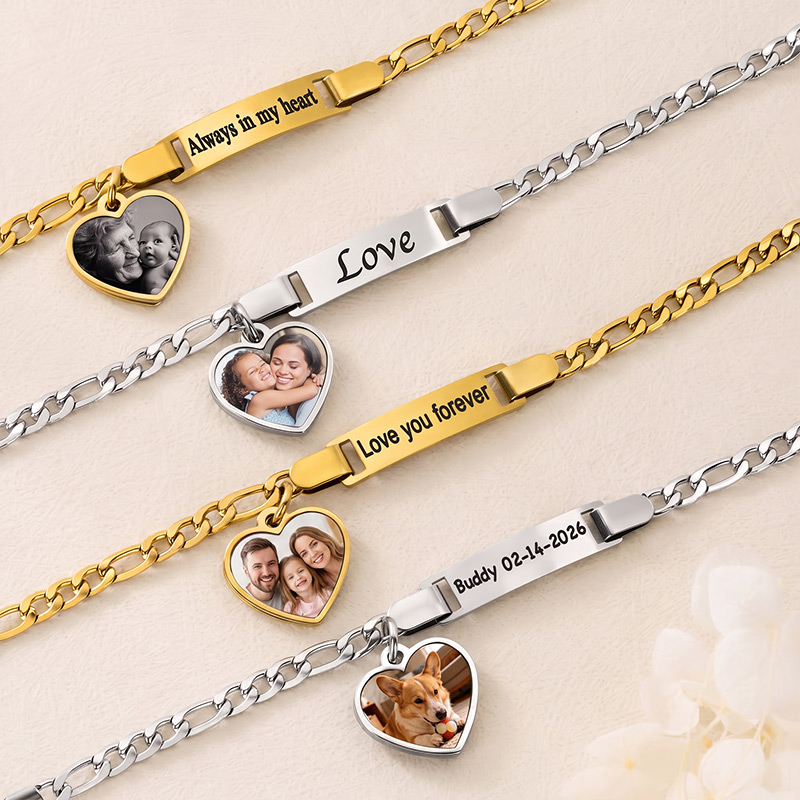 Personalized Heat-Activated Heart Charm Hidden Photo Bracelet with Engraved Text Birthday Anniversary Memorable Gift for Mom Grandma
