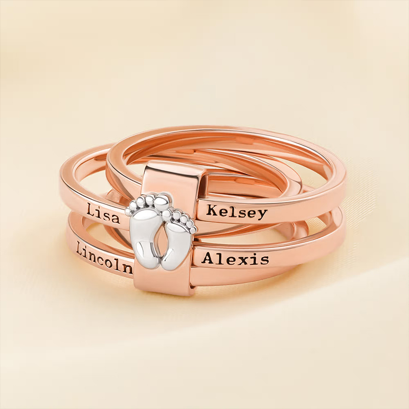 Personalized Foot Stacking Rings with Engraved 2-5 Names Family Jewelry Birthday Mother's Day Gift for Mom Grandma