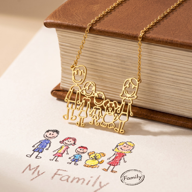 Personalized Actual Kids Drawing Necklace for Mom Grandma Custom Children Artwork Necklace Birthday Gift for Family Mother's Day Gift