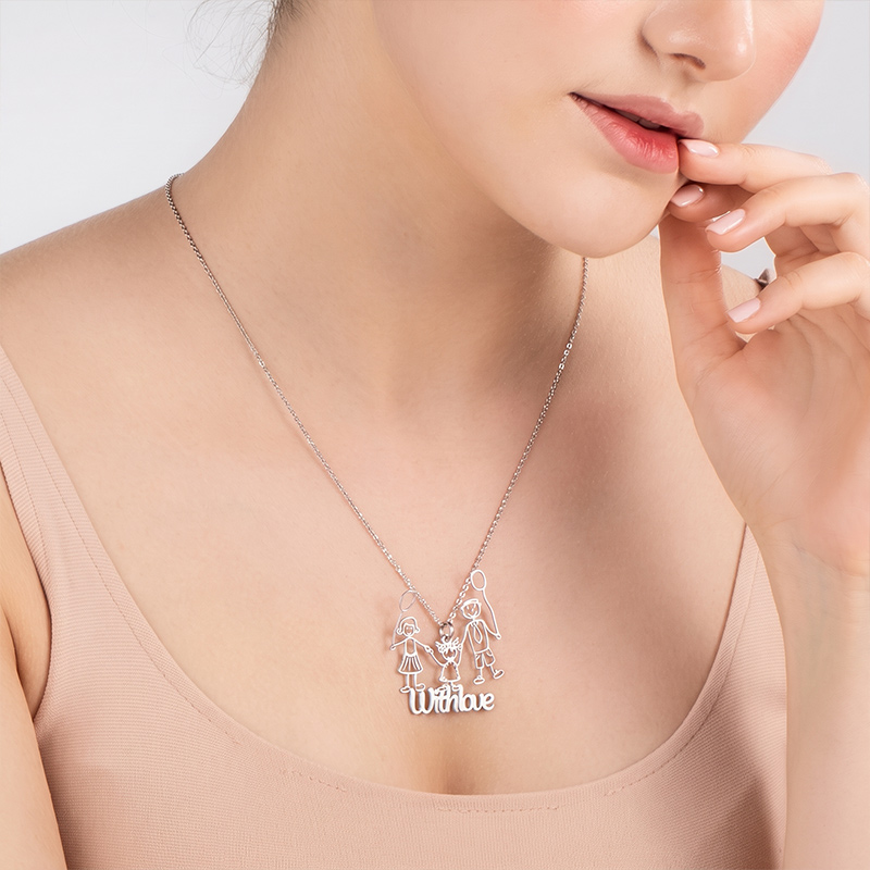 Personalized Children's Drawing Graffiti Necklace Gift for Mom Grandma Custom Kids Artwork Necklace Birthday Gift for Family Mother's Day Gift