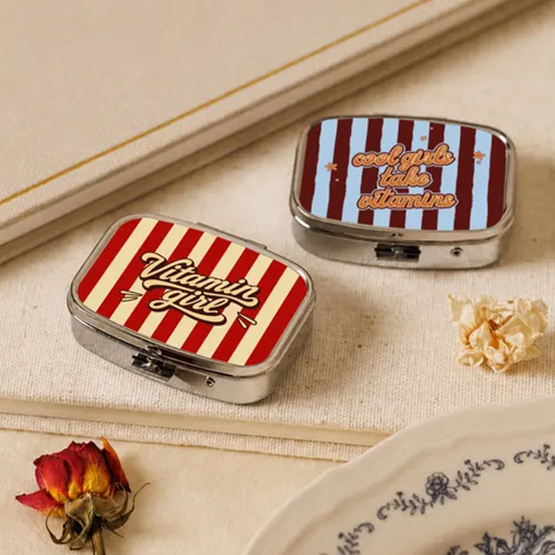 Personalized Colorful Striped Pill Box Cute Mini Medicine Case Portable Pocket Organizer Custom Name Travel Gift