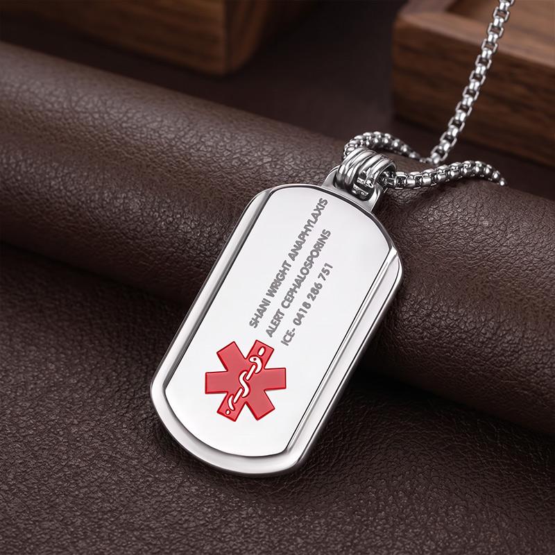 Personalized Identification Medical Alert Symbol ID Tag Necklace with Engraved Texts Emergency Survival Birthday Gift for Family Friends