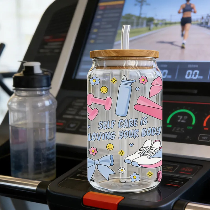 Personalized Gym Water Glasses Self Care Gym Girl Fitness Exercise Glass Gym Fuel Workout Motivational Glass Tumbler Birthday Gift for Gym Lover 