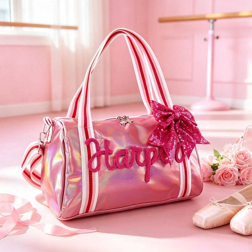 Personalized Little Girls Dance Bag Gymnastics Duffel with Bow Dance Recital Gifts