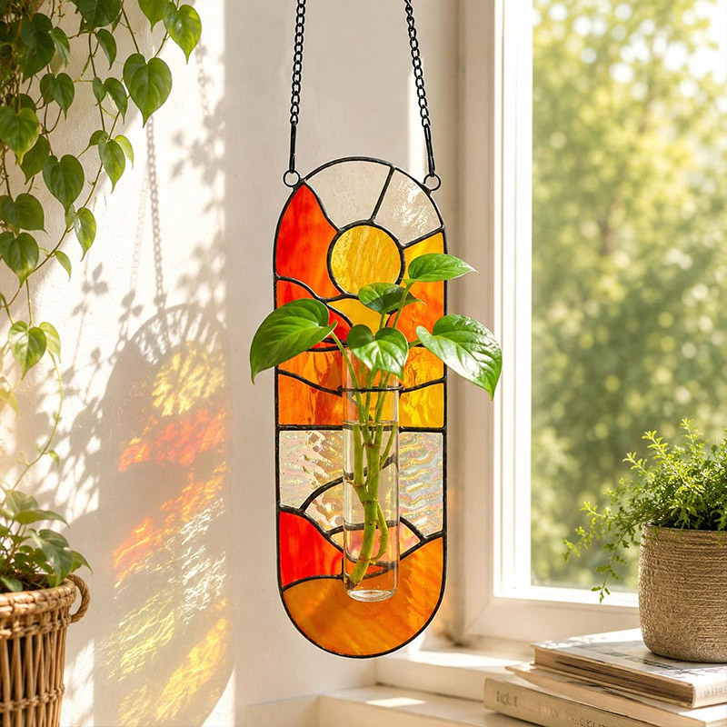 Personalized Stained Glass Propagation Station Suncatcher Hanging Glass Planter for Window Unique Gift for Plant Lover Air Plant Holder