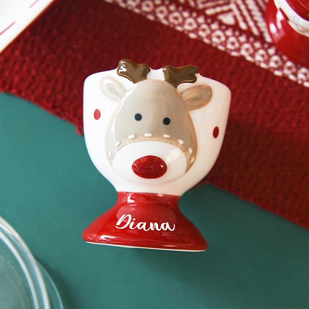 Personalized Christmas Egg Holder Wood Decor Custom Name Santa And Reindeer Breakfast Table Ornament Gift For Kids