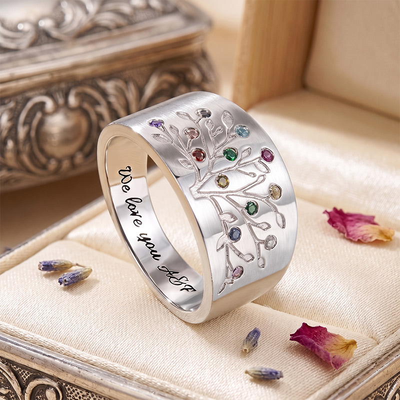 Personalized Family Tree Ring with Birthstones Custom Engraved Jewelry Gift for Mom Grandma Birthday Gift Mother's Day Gift