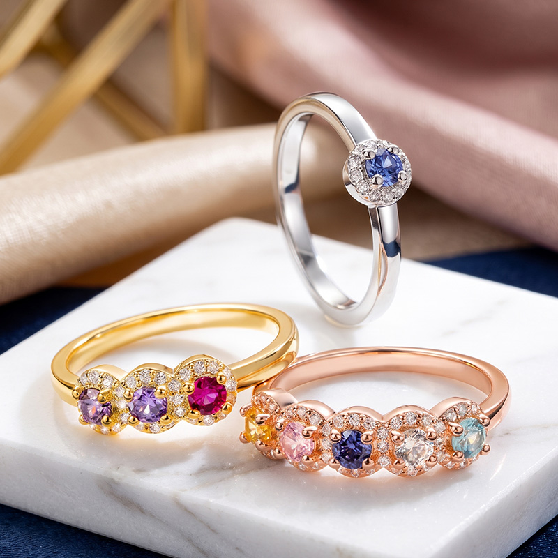 Personalized Elegant 1-5 Birthstones Ring with Zircon Mothers' Day Birthday Gift for Mom Grandma