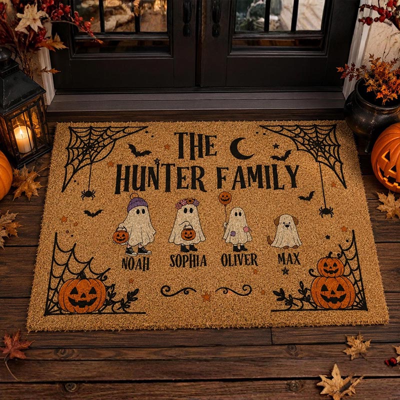Personalized Halloween Doormat Custom Family Ghost Doormat Family Name Doormat Spooky Welcome Mat Halloween Porch Decor Gift