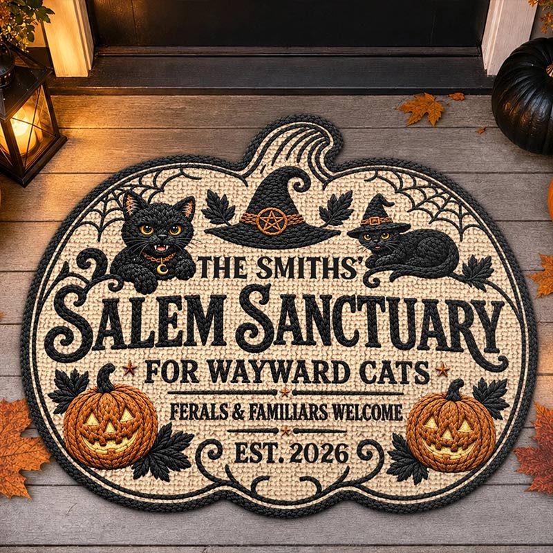 Personalized Shaped Doormat Custom Halloween Decor Birthday Gifts For Mom Dad Brother Sister Family Home Of Spooky Cats