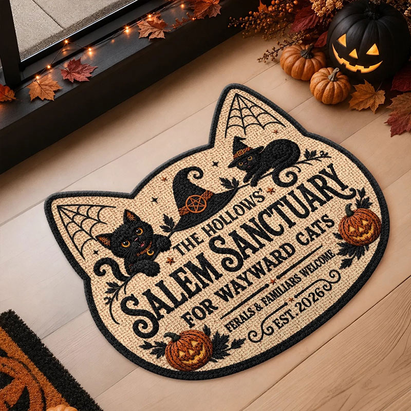 Personalized Shaped Doormat Custom Halloween Decor Birthday Gifts For Mom Dad Brother Sister Family Wicked Cats Live Here