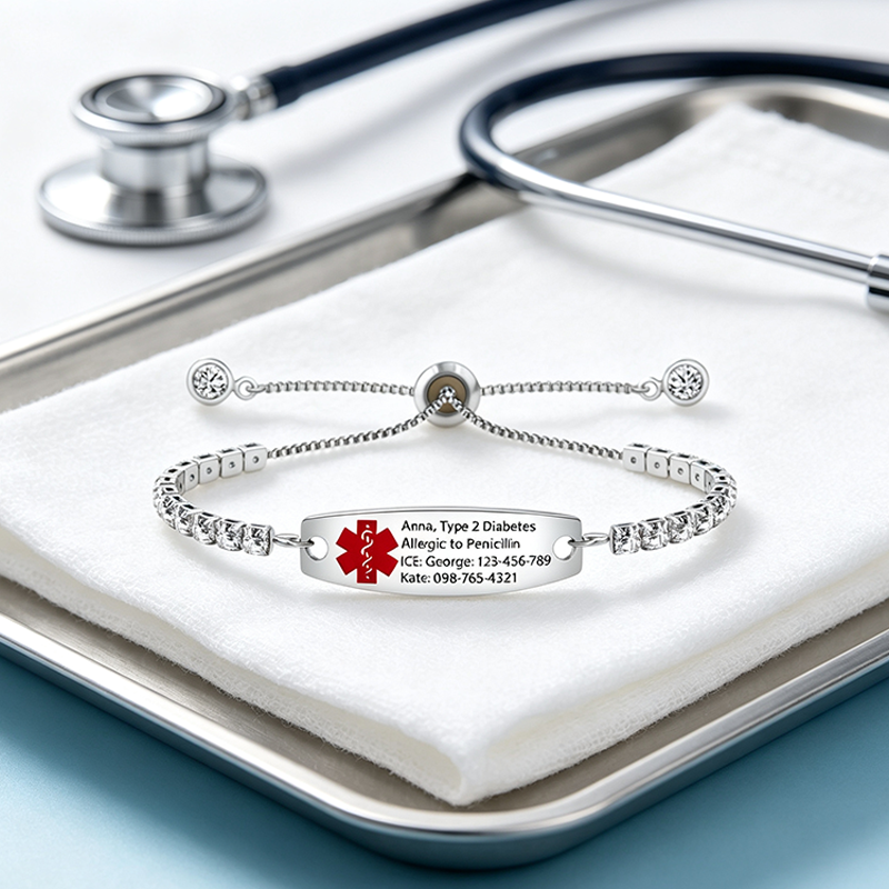 Personalized Emergency Bracelet, Adjustable Medical ID Bracelet Women, Breast Cancer Survivor Bracelet, Medic Conditions Jewelry Emergency Jewelry