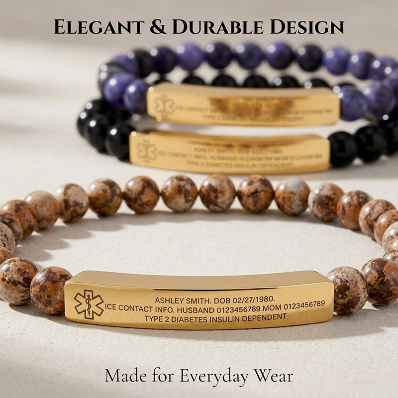 Personalized Medical Alert Bracelet, Engraved ID Bracelet for Diabetes, Allergy, Epilepsy, Emergency Medical Jewelry Gift for Women
