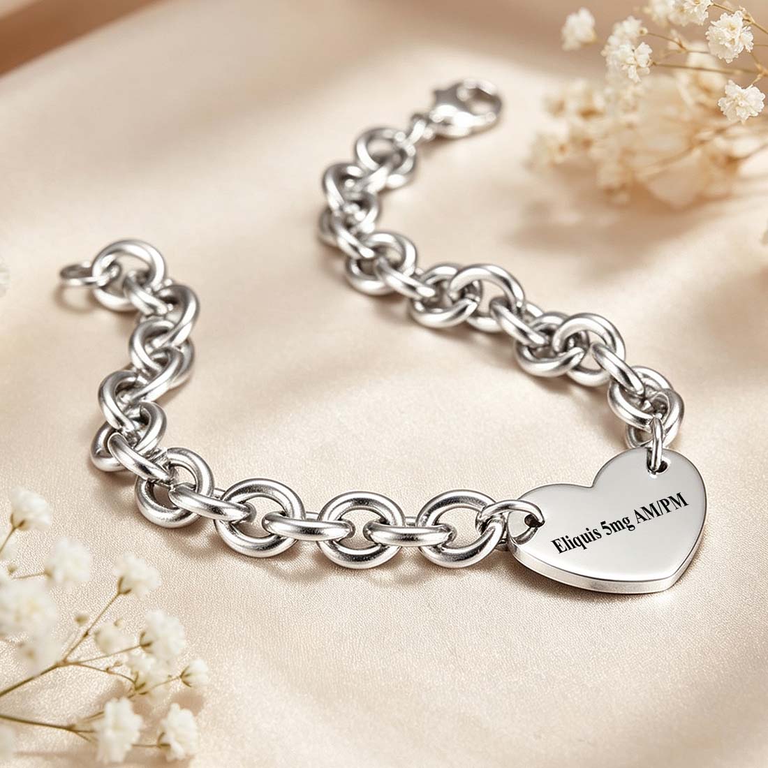 Personalized Star of Life Medical Alert ID Emergency Bracelet with Engraved Text Gift for Allergy Cancer Diabetic Women