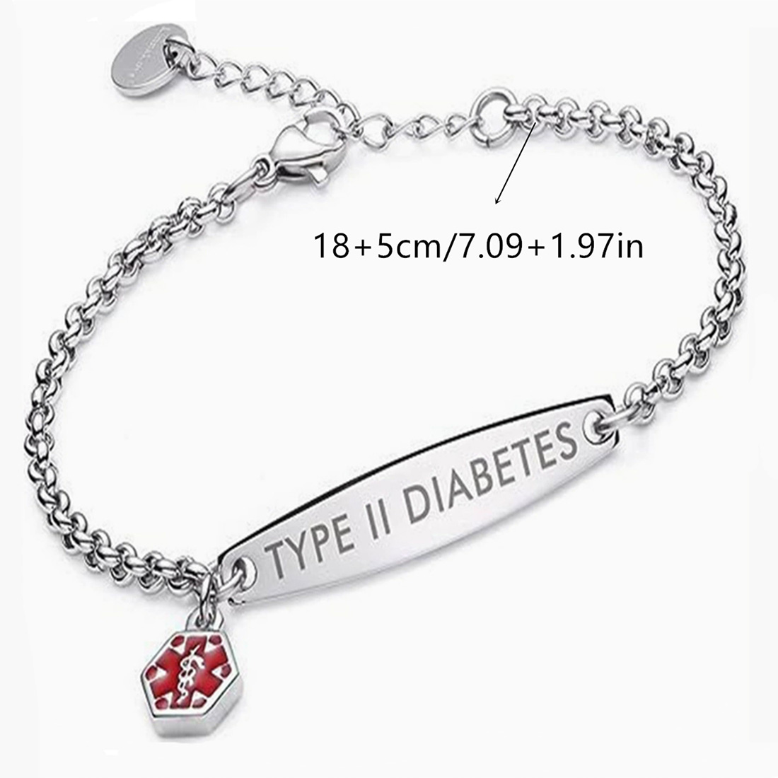 Personalized Star of Life Medical Alert ID Emergency Bracelet with Engraved Text Gift for Breast Cancer Diabetic Women