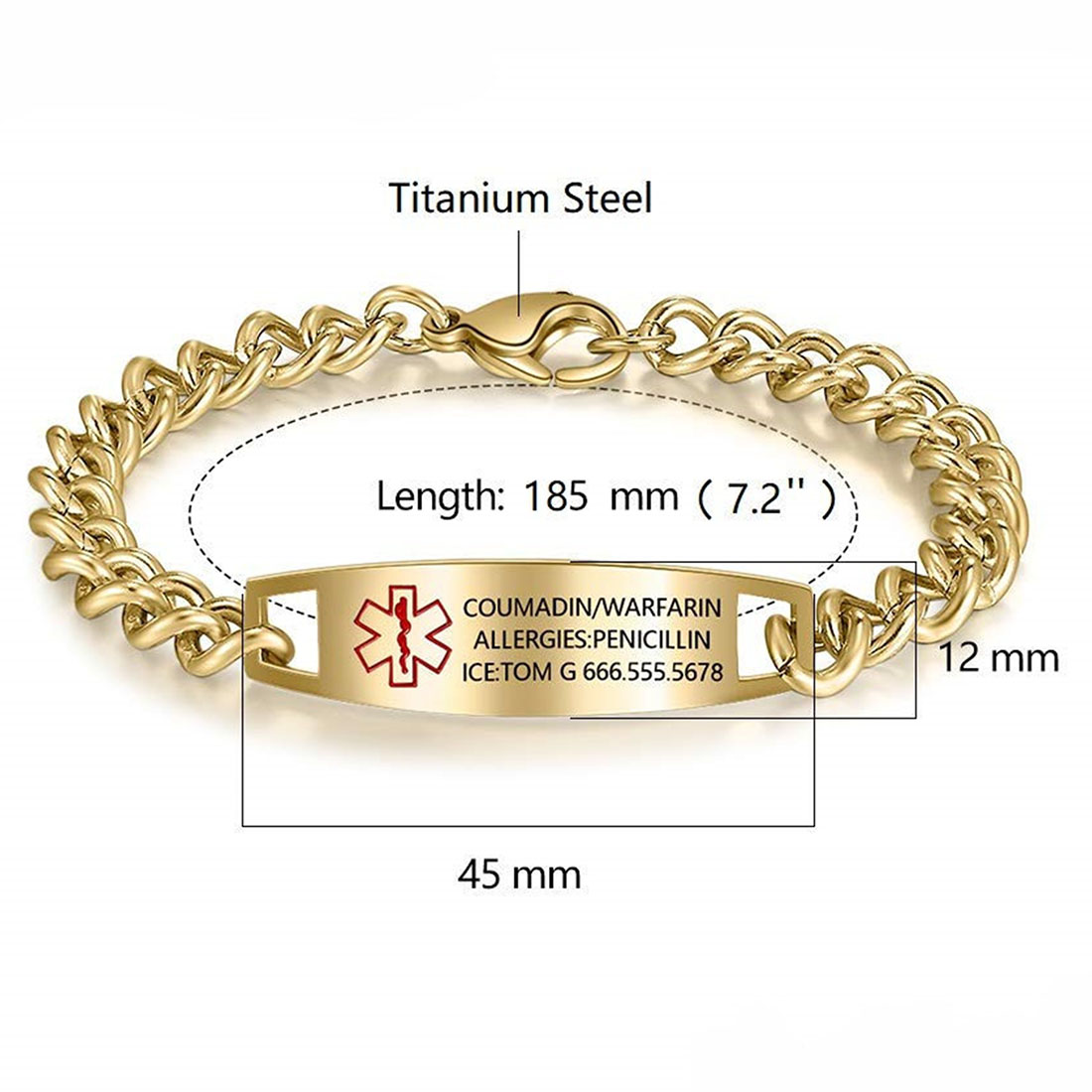 Personalized Star of Life Medical Alert ID Bracelet Emergency Jewelry Care Gift for Breast Cancer Epilepsy Diabetes Allergy Patients