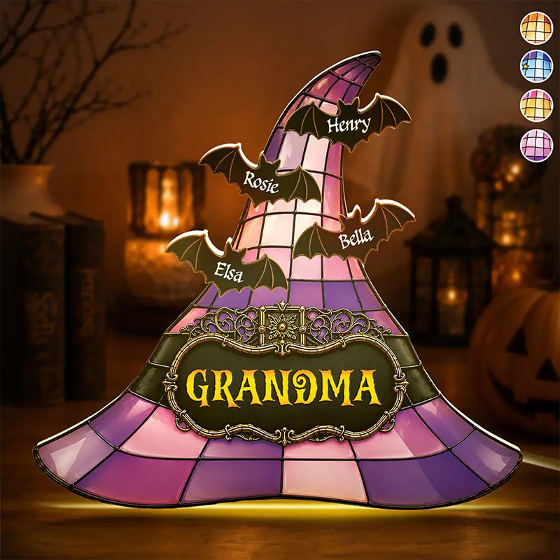 Halloween Witch Hat Shaped Light Grandma & Grandkids Halloween Light Halloween Decor Gift for Grandma Mom Family
