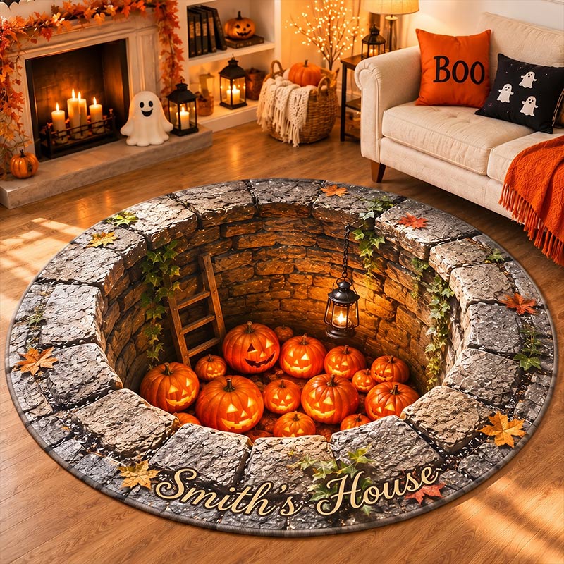 Personalized Family Halloween Pumpkin 3D Illusion Rug 3D Halloween Vortex Rug Spooky Gothic Floor Decor Pumpkin Skeleton Illusion Halloween Gift Home Decor