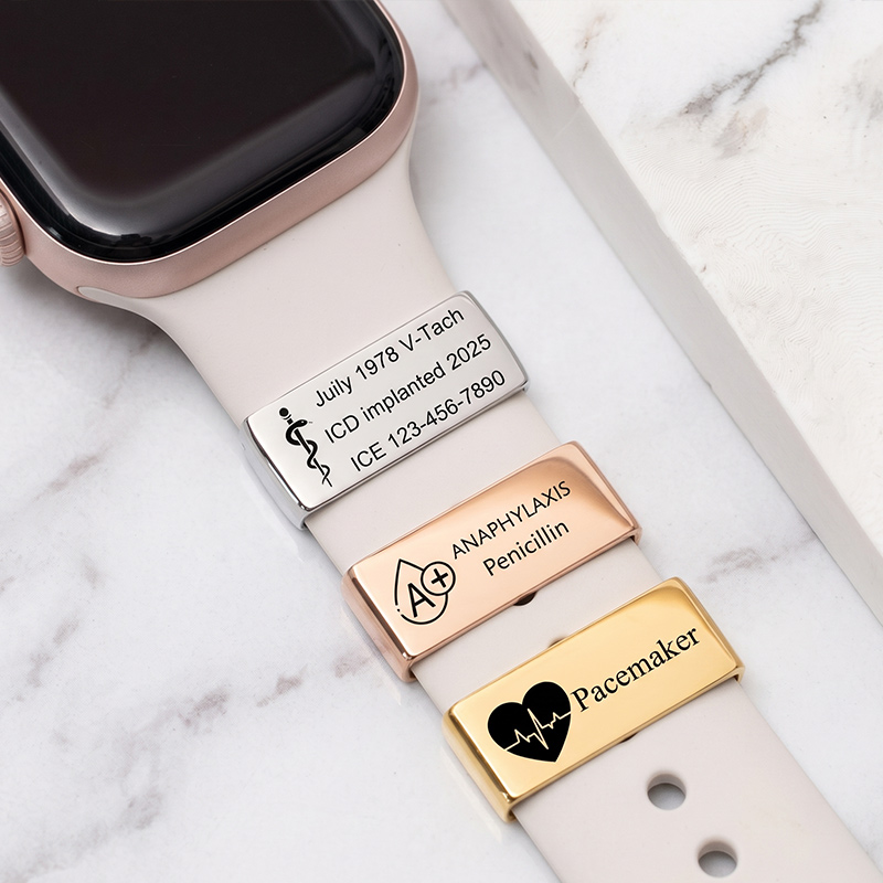 Personalized Medical ID Tag Apple Watch Garmin Fitbit Engraved Allergy Alert