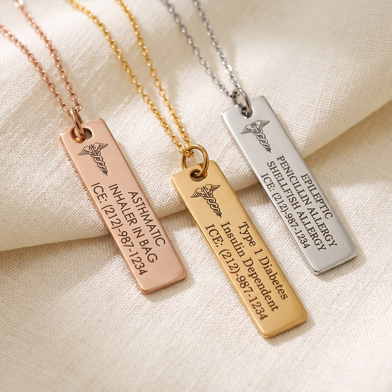 Personalized Medical ID Necklace Diabetes Medical Alert Necklaces for Women Autism Medical Prescription Necklace for Kids Medical Jewelry