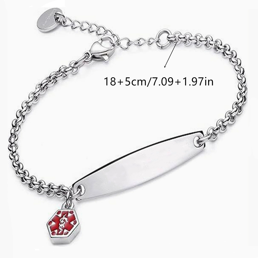 Personalized Star of Life Medical Alert ID Emergency Bracelet with Engraved Text Gift for Breast Cancer Diabetic Women