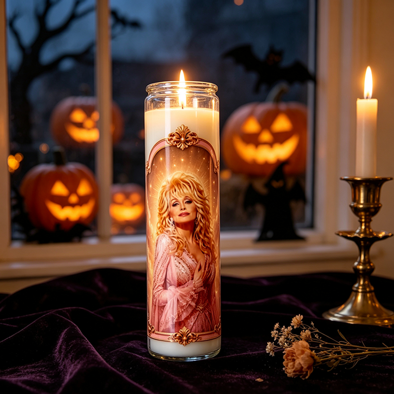 Handmade Saint Dolly Celebrity Devotional 8” Prayer Candle for Tribute Ofrenda Shrine Collectible Girlfriend Gift Halloween Day of the Dead