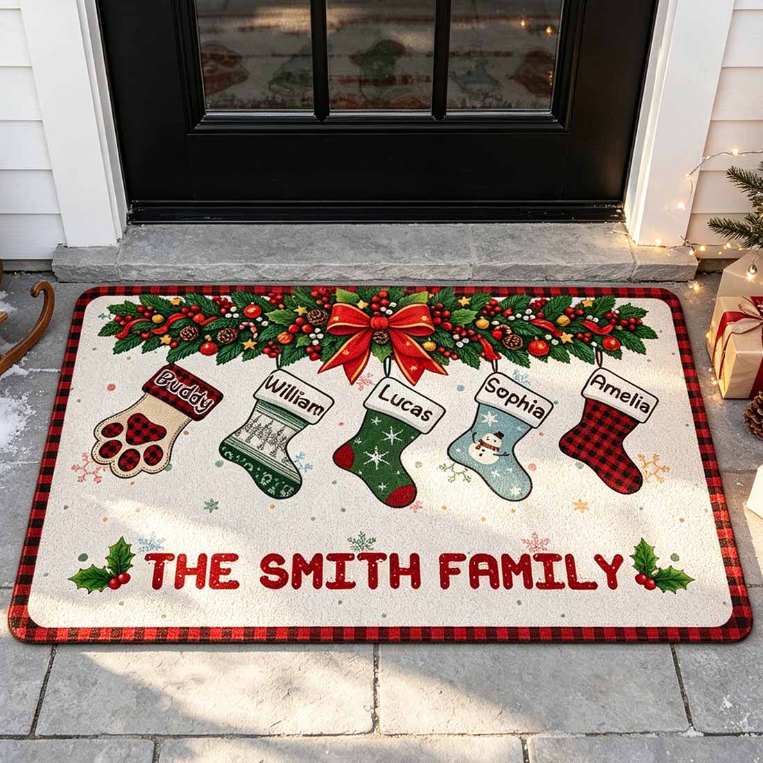 Personalized 1-8 Christmas Stockings Anti-Slip Doormat with Name