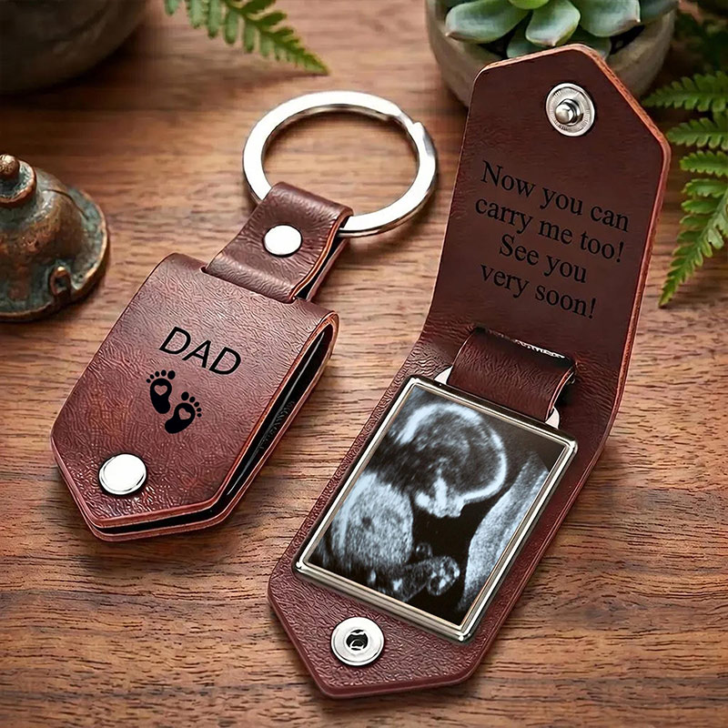 Personalized Ultrasound Leather Keychain Custom Ultrasound Keychain Bump Keyring Dad Birthday Gift from Bump Dad to Be Gift for Husband