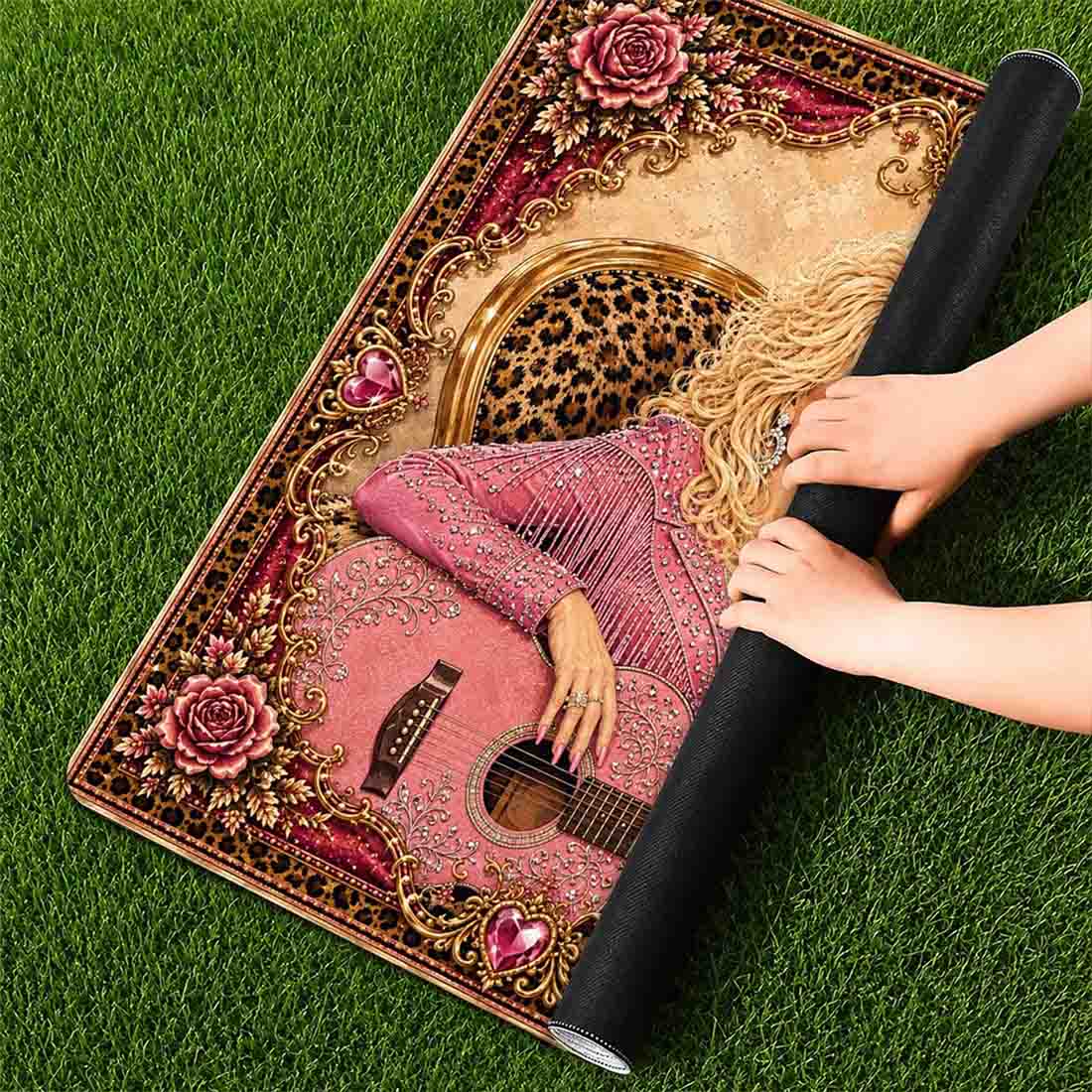 Dolly Parton Mahjong Mat Queen Of Country Mahjong Sparkling Pink Guitar Decor