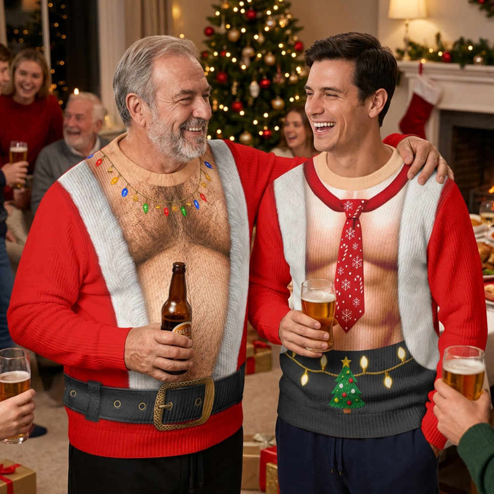 Personalized Unisex Ugly Sweater Funny Santa Abs Belly Body For Husband Dad Grandpa