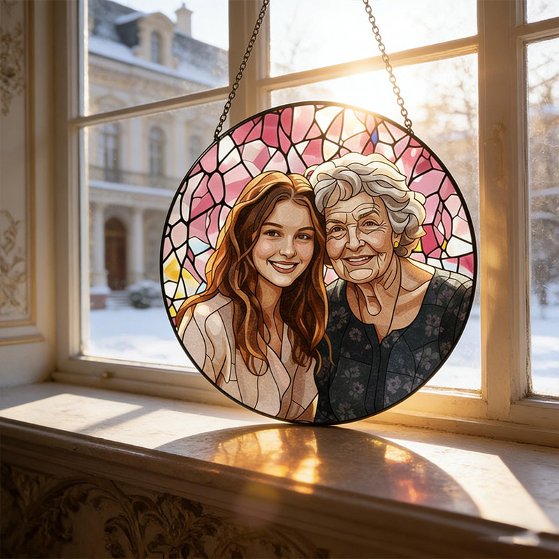 Personalized Family Portrait Stained Glass Suncatcher Custom Memorial Gift from Photo Healing Window Art for Cherished Memories