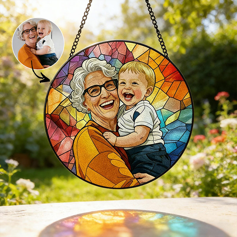 Personalized Family Portrait Stained Glass Suncatcher Custom Memorial Gift from Photo Healing Window Art for Cherished Memories