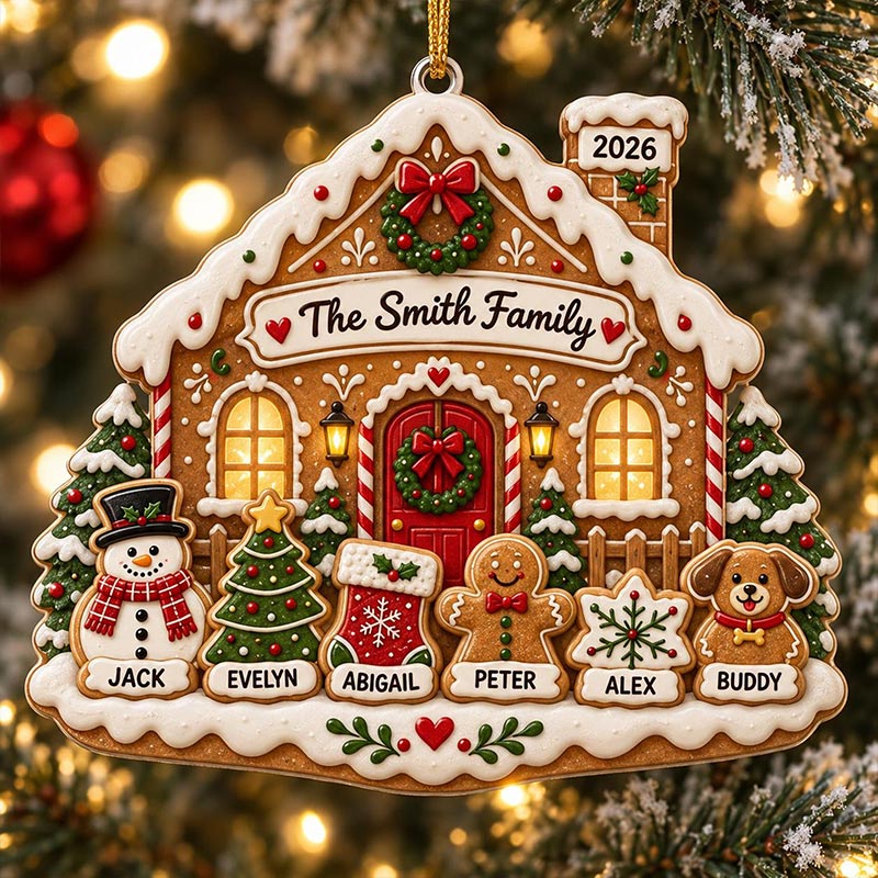 Personalized Family Gingerbread Christmas Ornament 2026 Custom Gingerbread Cookie Ornament with Pets Names Family Holiday Keepsake Gifts