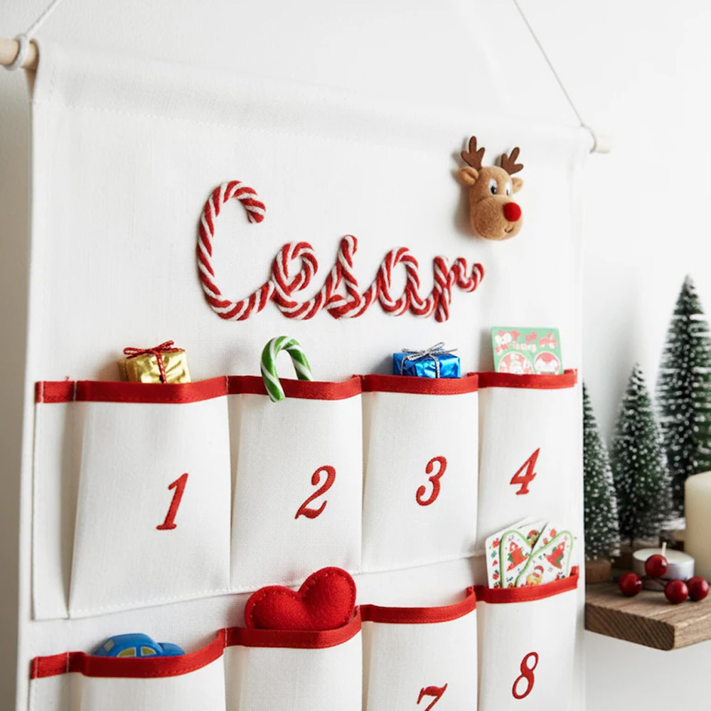 Personalized Handmade Name Yarn Name Christmas Hanging Advent Calendar Family Tradition Reusable Christmas Advent Calendar with 24 Large Pockets