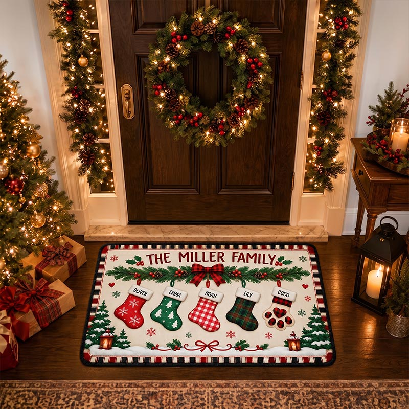 Personalized Christmas Family Runner Rug Custom Holiday Hallway Carpet Christmas Rug Stocking Rug Christmas Home Decor