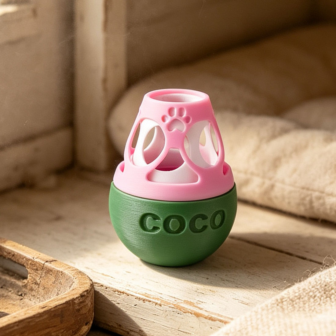 Personalized 3D Printed Multicolor Adjustable Treat Dispensing Cat Tumbler Toy with Name