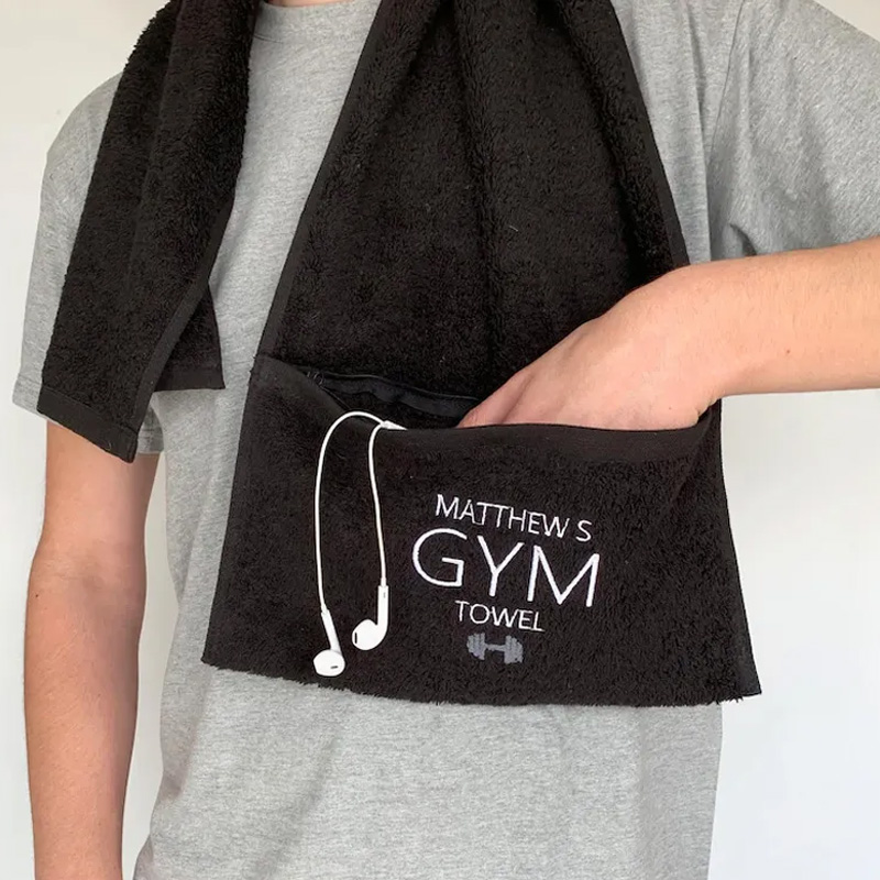 Personalized Gym Towel Embroidered Name Fitness Towel with Zipper Pocket Custom Sports Gift for Birthday for Gym Lovers
