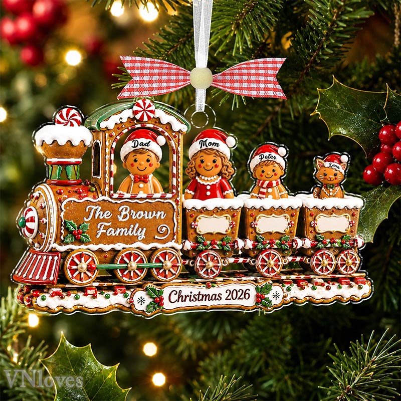 Personalized Gingerbread Family Christmas Ornament Custom Train Cookie Ornament 2026 Family Christmas Gift Holiday Keepsake Christmas Tree Decor