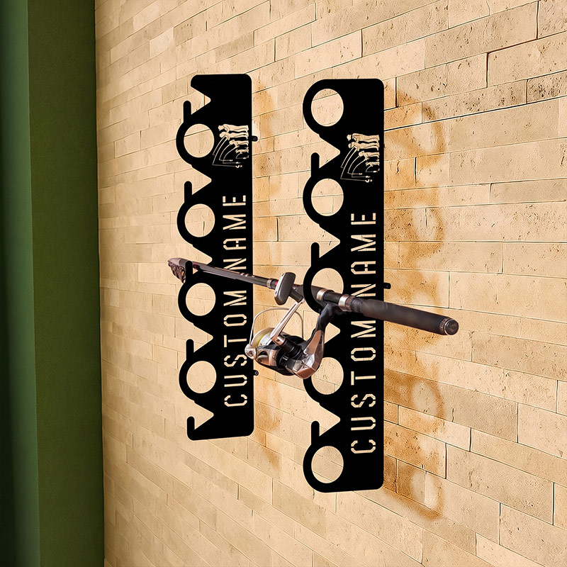 Personalized Family Fishing Pole Holder Wall Mounted Rod Rack for Lake House or Cabin Rustic Fishing Gear Storage Idea Gift for Dad