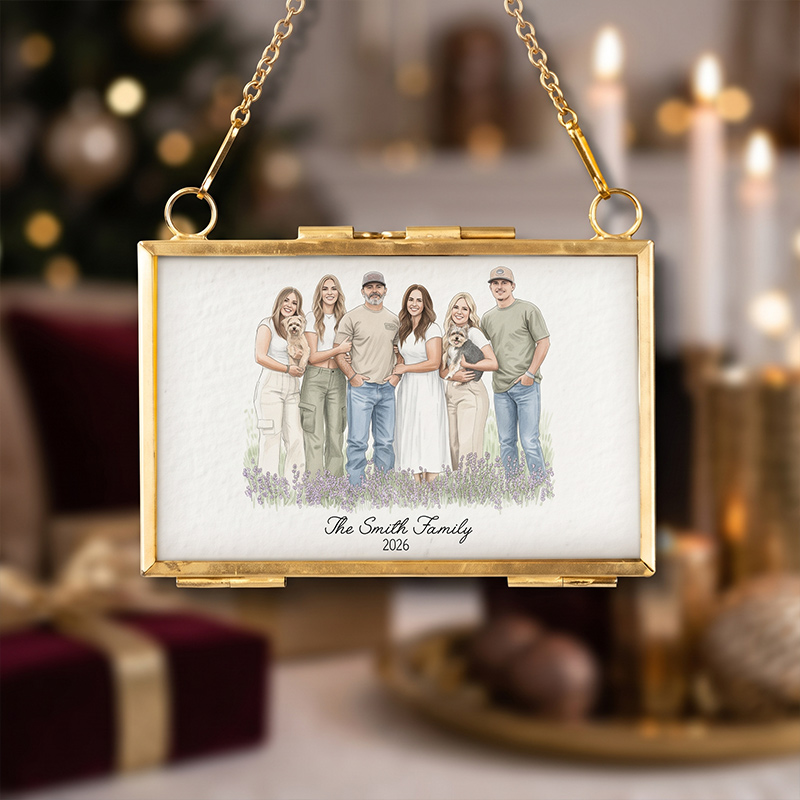 Personalized Family Picture Golden Frame Ornament Custom Watercolor Portrait Gifts Family Hanging Photo Frame Gift Christmas Decoration